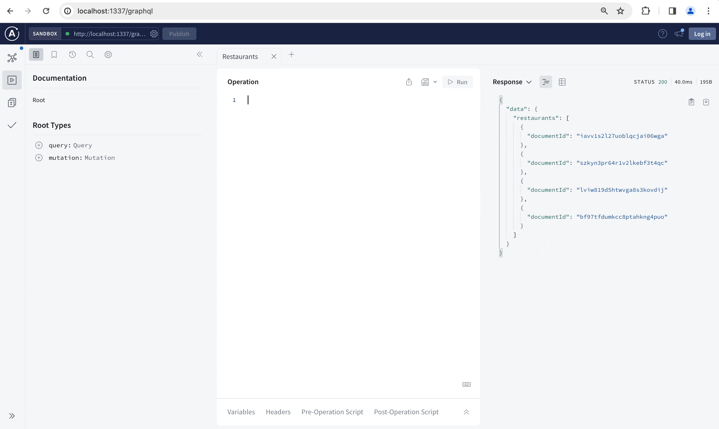 GraphQL playground use example